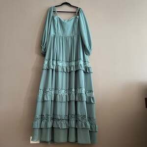 TOLEEN Plus Size 4X Sage Green Padded Bra Off Shoulder Lace Tiered Maxi Dress